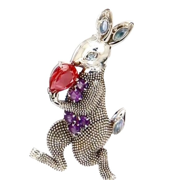 Nicky Butler Gem Rabbit Brooch Pendant Necklace with Chain Sterling Silver - Picture 1 of 6